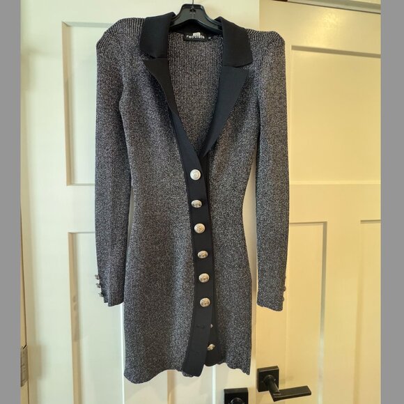 Retrofete Mimi Rib Knit Dress Metallic Black and Silver, Size Small - Picture 5 of 8